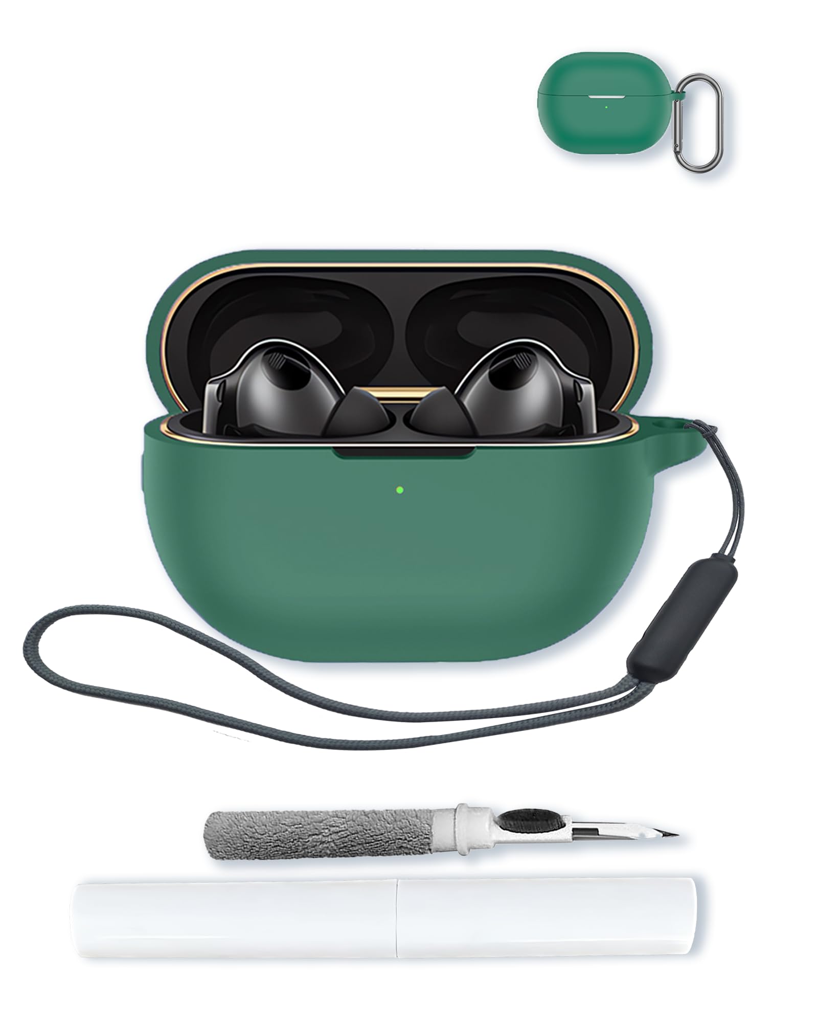 Funda para Huawei FreeBuds Pro 4, suave protección, funda de silicona BOVUGAC con llavero, kit de limpieza y cordón, color verde