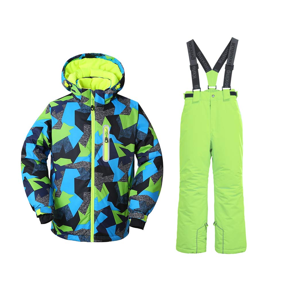 Boy's Ski Jacket and Pants Snow Insulated Suit Windproof & Waterproof (Green, 6)