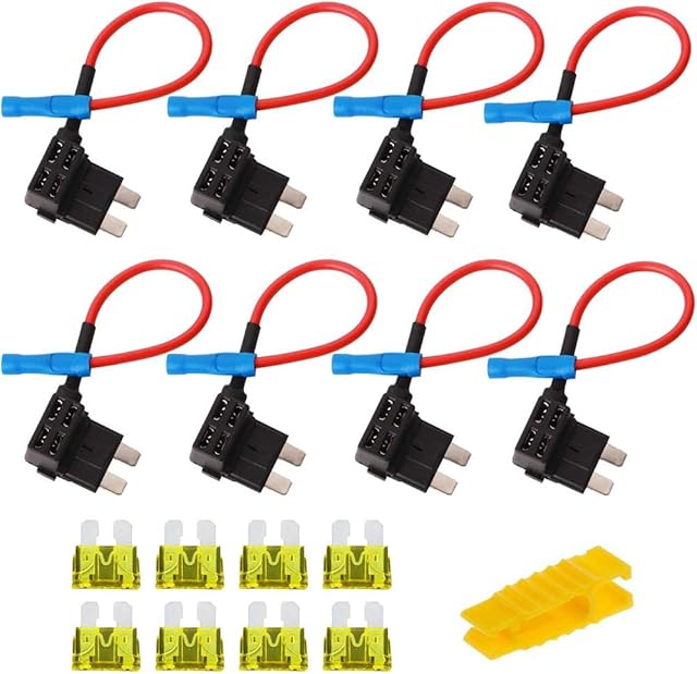 8 Set Circuit Fuse Tap, Bolatus Add A Circuit Fuse Tap Piggy Back Car Fuses Universal Ato Atc Fuse Holder Box 12V 24V with 20A Standard Blade Fuse Wire and Fuse Puller (Standard)
