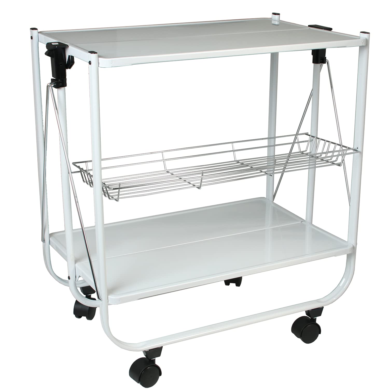 DONREGALOWEB Camarera Plegable de Metal en Color Blanco con Piezas Negras de PVC