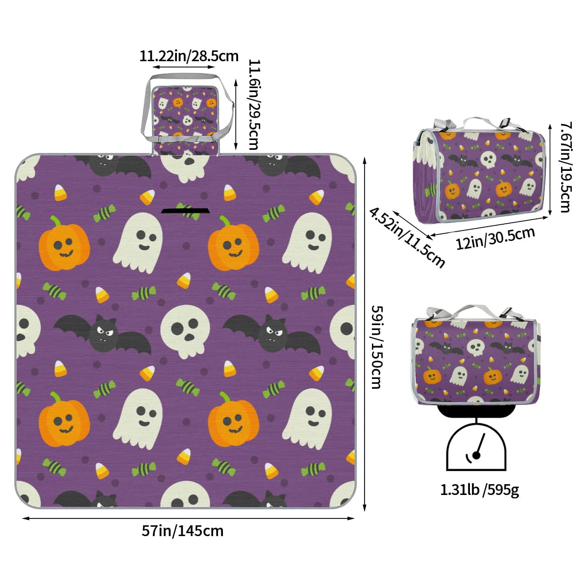 TropicalLife Happy Halloween Holiday Square Picnic Coperta Impermeabile Pieghevole Indoor Outdoor Mat Tappeti per Campeggio Spiaggia Parco Famiglia Attività di Riunione