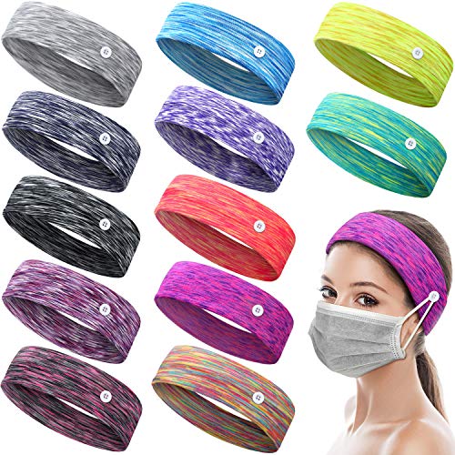 12 Pieces Button Headband Holder Multicolored Ear Protection Holder Hairband Non Slip Yoga Sports Hairbands Headwrap for Men Women Ear Protection