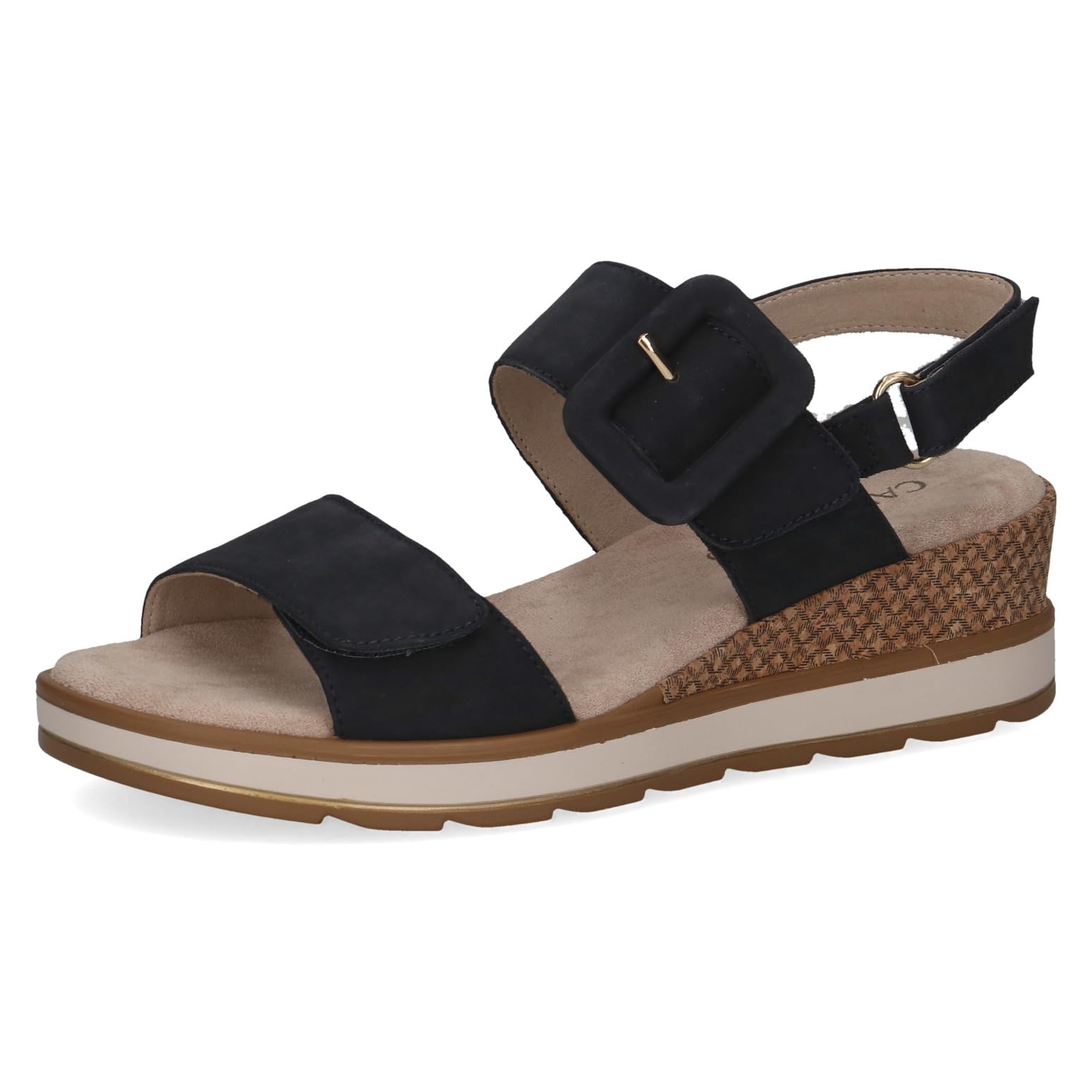 CAPRICE Women Sandals Heeled Leather with Footbed, Blue (Ocean Nubuc), 3.5 UK