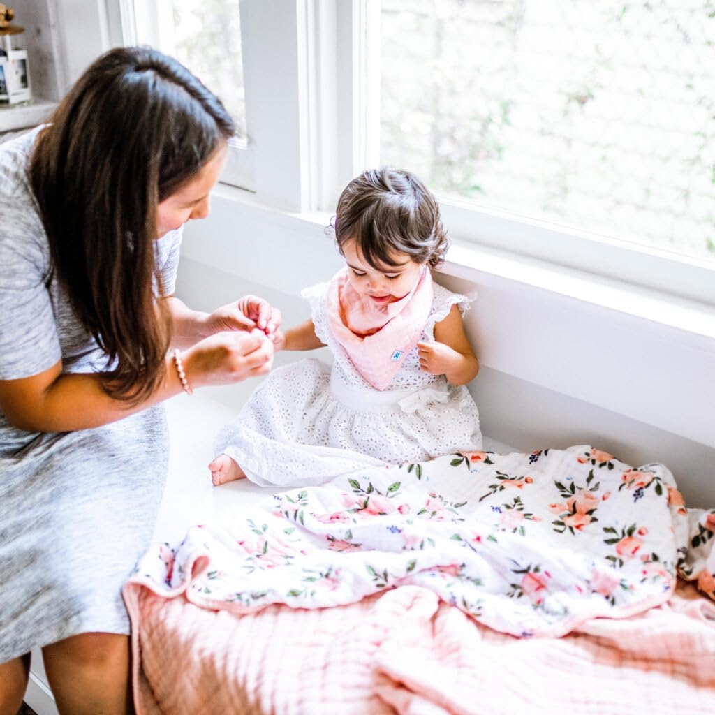 Little Unicorn Muslin Quilt Blanket | 100% Cotton Soft Multi-Layered Muslin Fabric | Toddler & Baby Blanket | 47”x47” | for Nursery, Crib, Shower Gifts (Watercolor Roses 2)