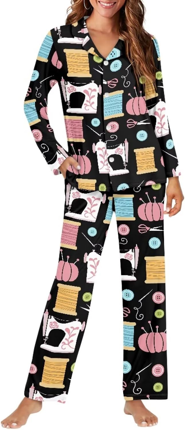 Funnydude Cute Print Pajamas for Women Set Christmas Pajamas Button down Lounge Pjs Soft Sleepwear