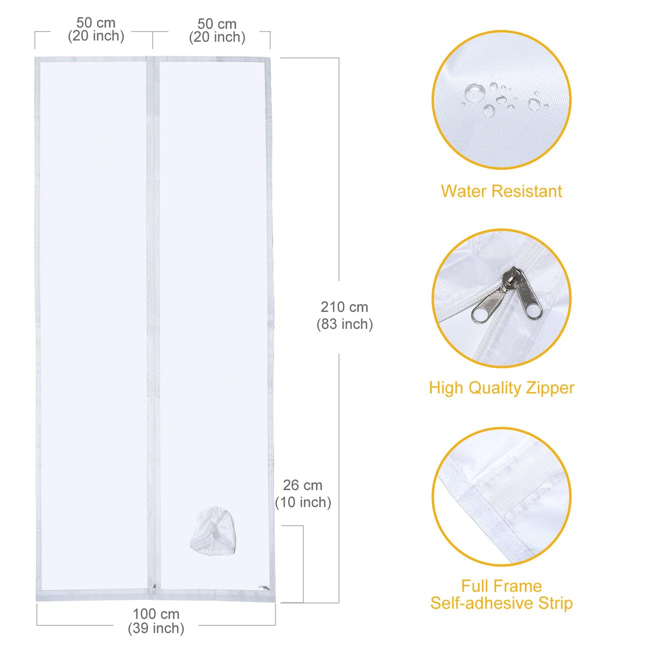 Aislante de Puerta HOOMEE para Aires Acondicionados Portátiles con Extensión de Manguera Cosida para Mayor Rendimiento de Enfriamiento, Menor Consumo de Energía, con Cremallera, 100x210cm