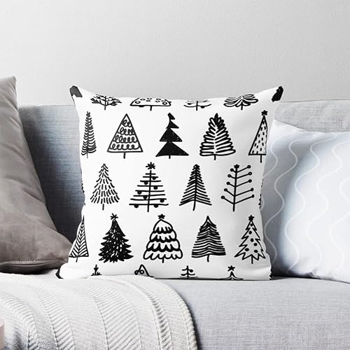 Miniatura 3 de JOJOGOGO Juego de 4 fundas de almohada de árbol de Navidad en blanco y negro de 18 x 18 pulgadas, fundas de almohada neutras para decoración de