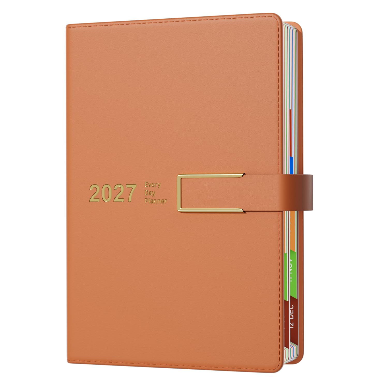 Diary 2027 Page A Day A5, January -December 2027, 2027 Year Diary Magnetic Buckle Band with Colorful Monthly Tabs, 400 Pages 80-gsm Ivory White Paper, 2 Bookmarks, Pocket & Stickers (8.5'' x 5.8'')