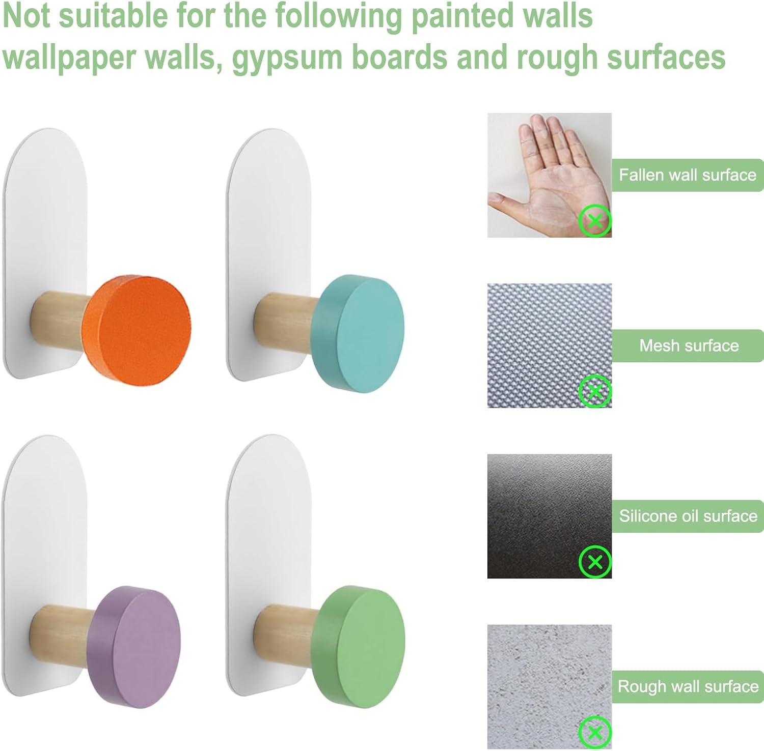 5Pcs Self-Adhesive Kids Coat Hooks, Colorful Towel Hooks Wooden Sticky Clothes Hook, Wall Mounted Children's Coat Hooks for Towel, Clothes,Backpacks and Hats(Colorful)