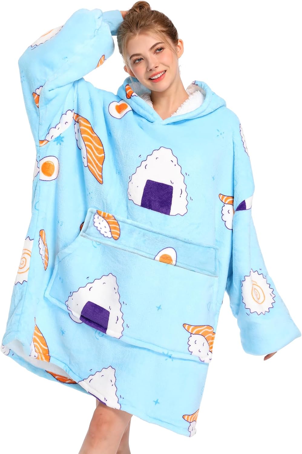 Wearable Blanket Hoodie, Women Oversized Fluffy Hoodies Blanket,Warm Cozy Sherpa Sweatshirt Gift,One Size for All