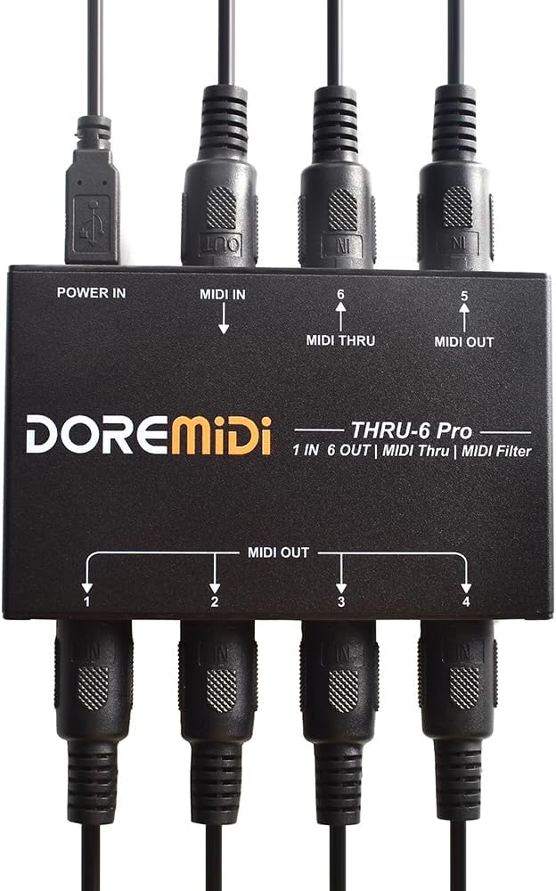 MIDI THRU-6 Pro Box MIDI Splitter + Filter Be Used To Convert 1 MIDI Input Into 6 MIDI Outputs + USB MIDI Output