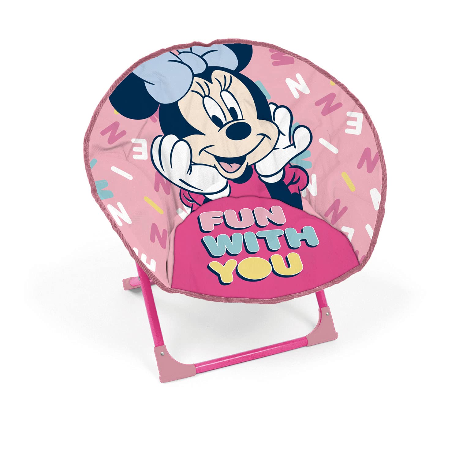 ARDITEX Silla Redonda Plegable Minnie Mouse, Silla Infantil de Luna, Ø 50 cm