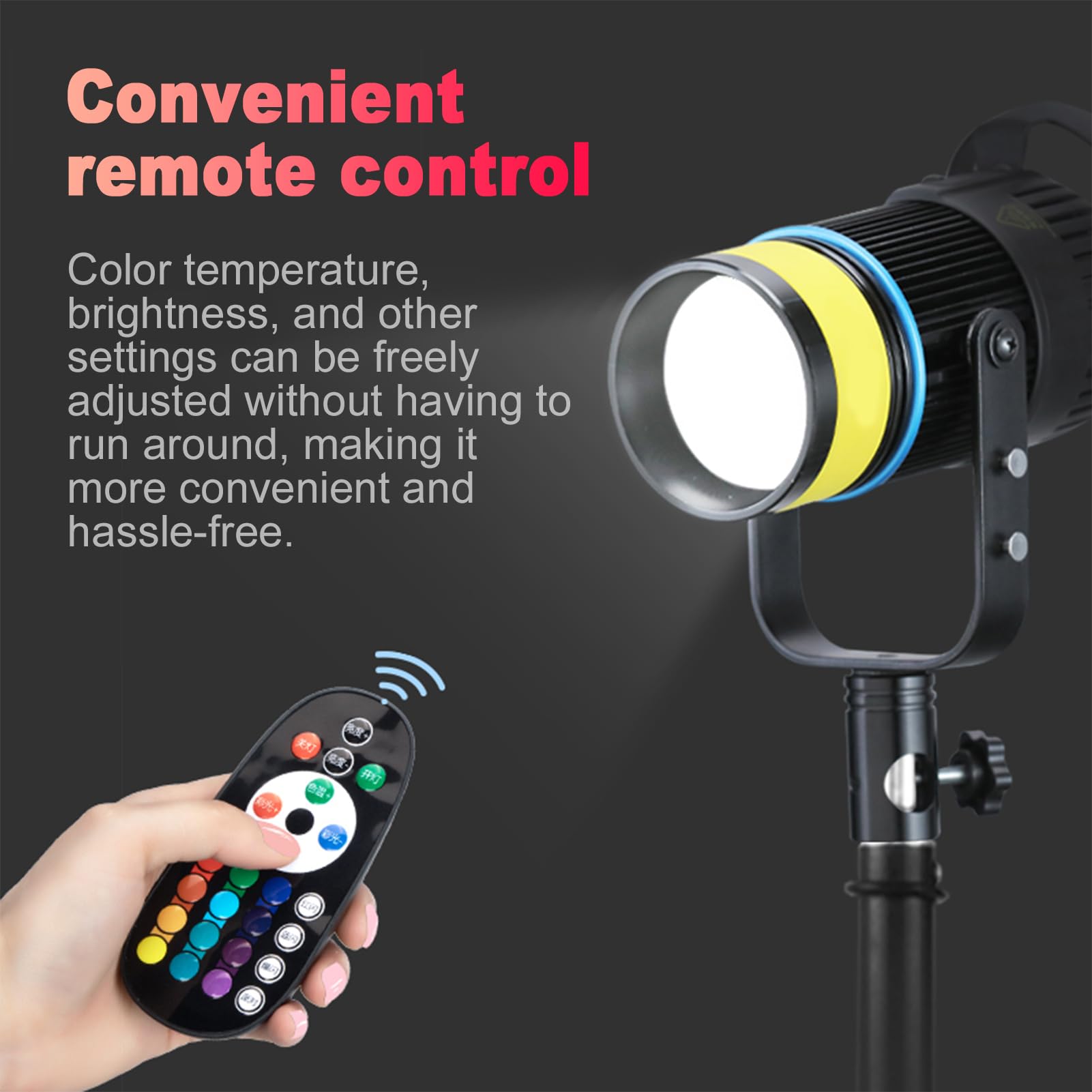 Luz de Vídeo LED RGB de 15 W, 2700 K-6500 K a Todo Color 1500 LM 5500 Lux CRI96+ COB Iluminación de Salida Continua, 4 Escenas, para Grabación de Vídeo, Fotografía (Enchufe de la UE)