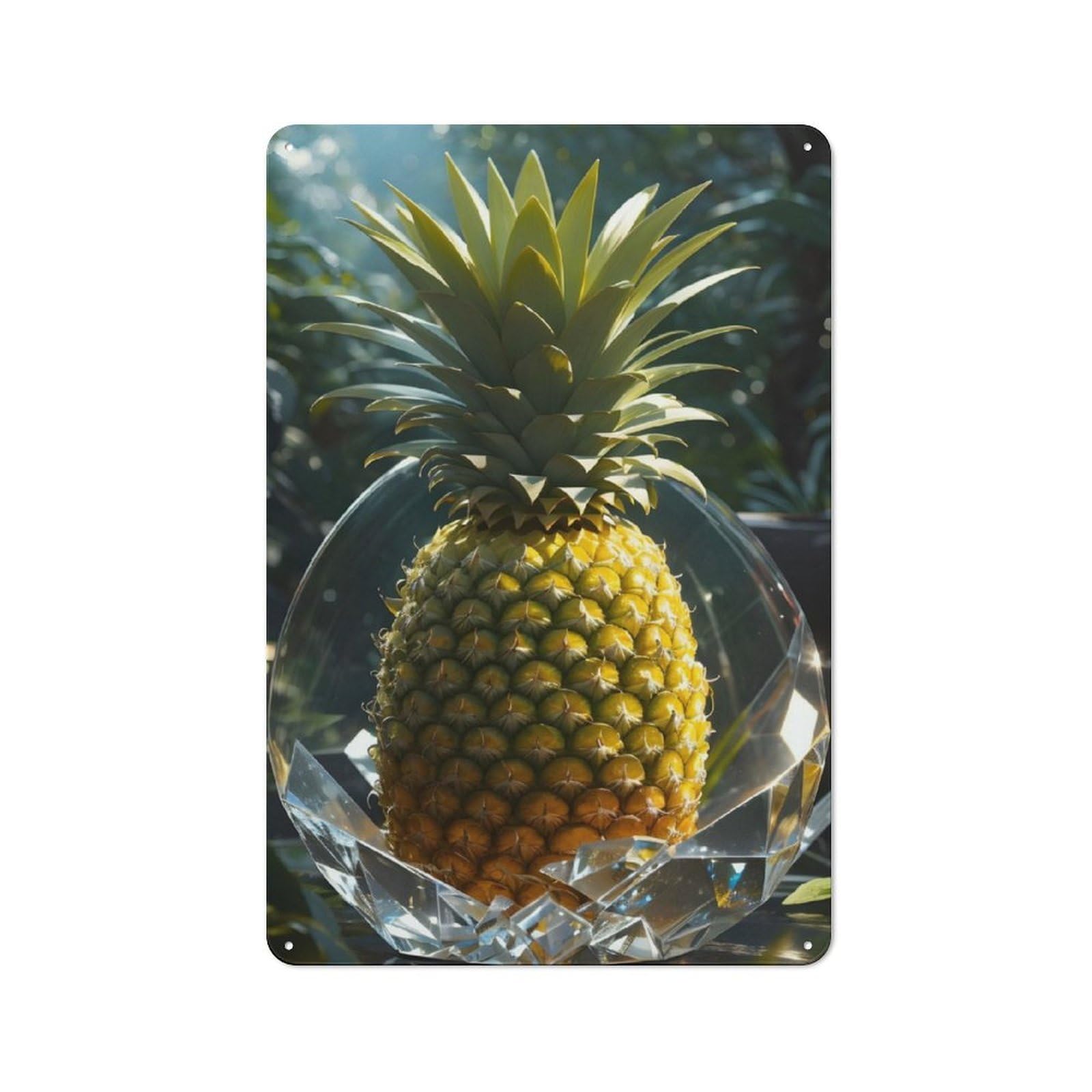 Junmoney Pineapple In Crystal Tin Wall Plaque 30X20cm With For Dining Room Or Kitchen, Tin Sign Wall Decor For Kitchens And Dining Spaces