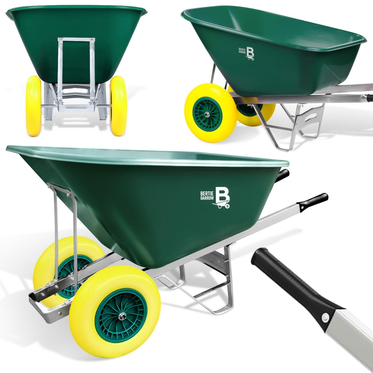 Wilcox Equimed Green/Yellow Equimed Garden Wheelbarrow - Large Trolley With 160L Plastic Bucket, Puncture-Proof Pu Wheels, Galvanised Frame (, Twin Wheel)