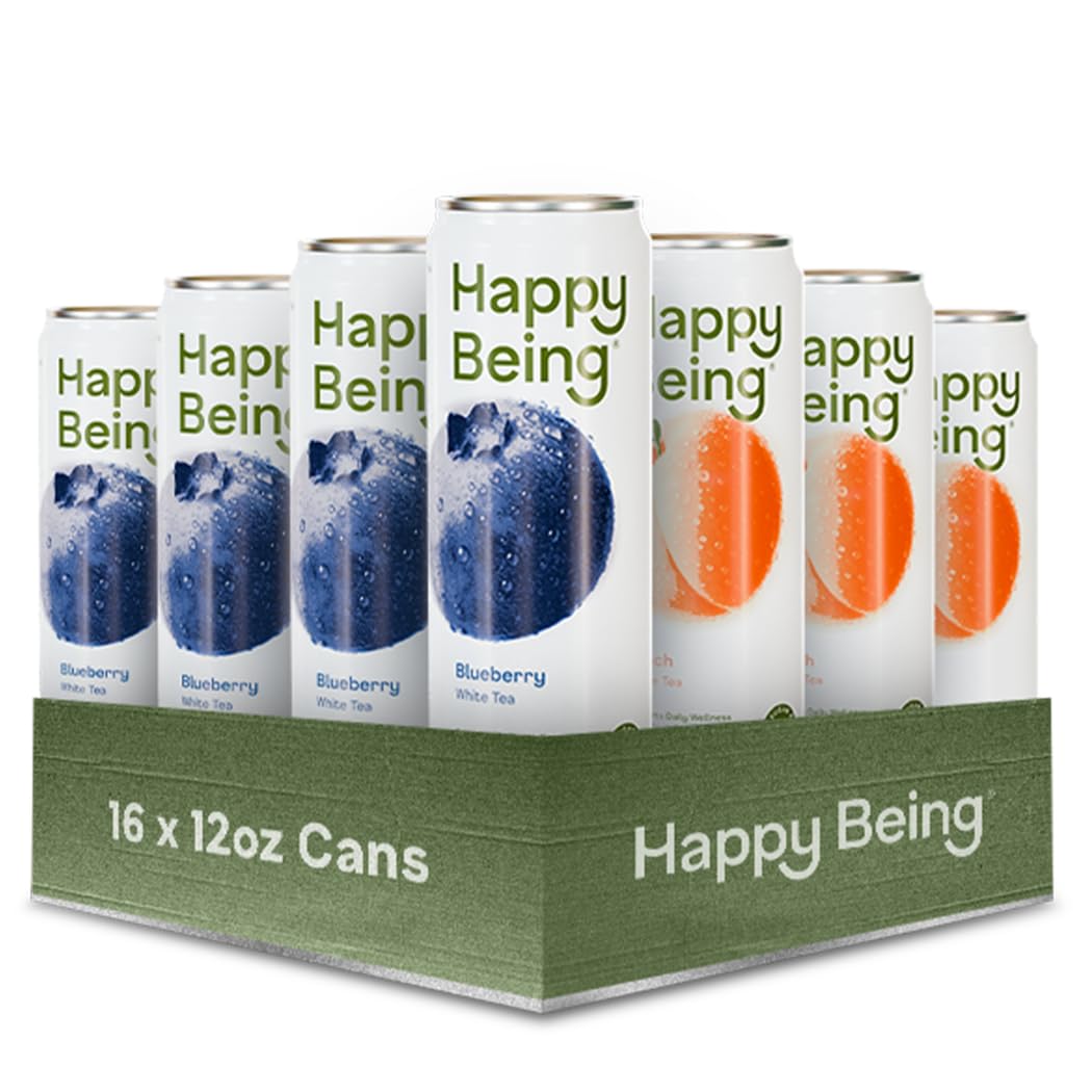Happy Being White Tea Variety Pack – Blueberry & Peach, Antioxidant & Polyphenol Rich, Infused with Turmeric, Elderberry, Caffeine Free, Plant-Based,