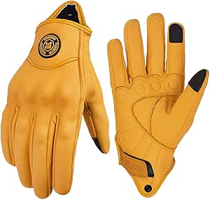 mjmoto Yellow Classic Goat Leather Motorcycle Gloves with Hole Summer ...