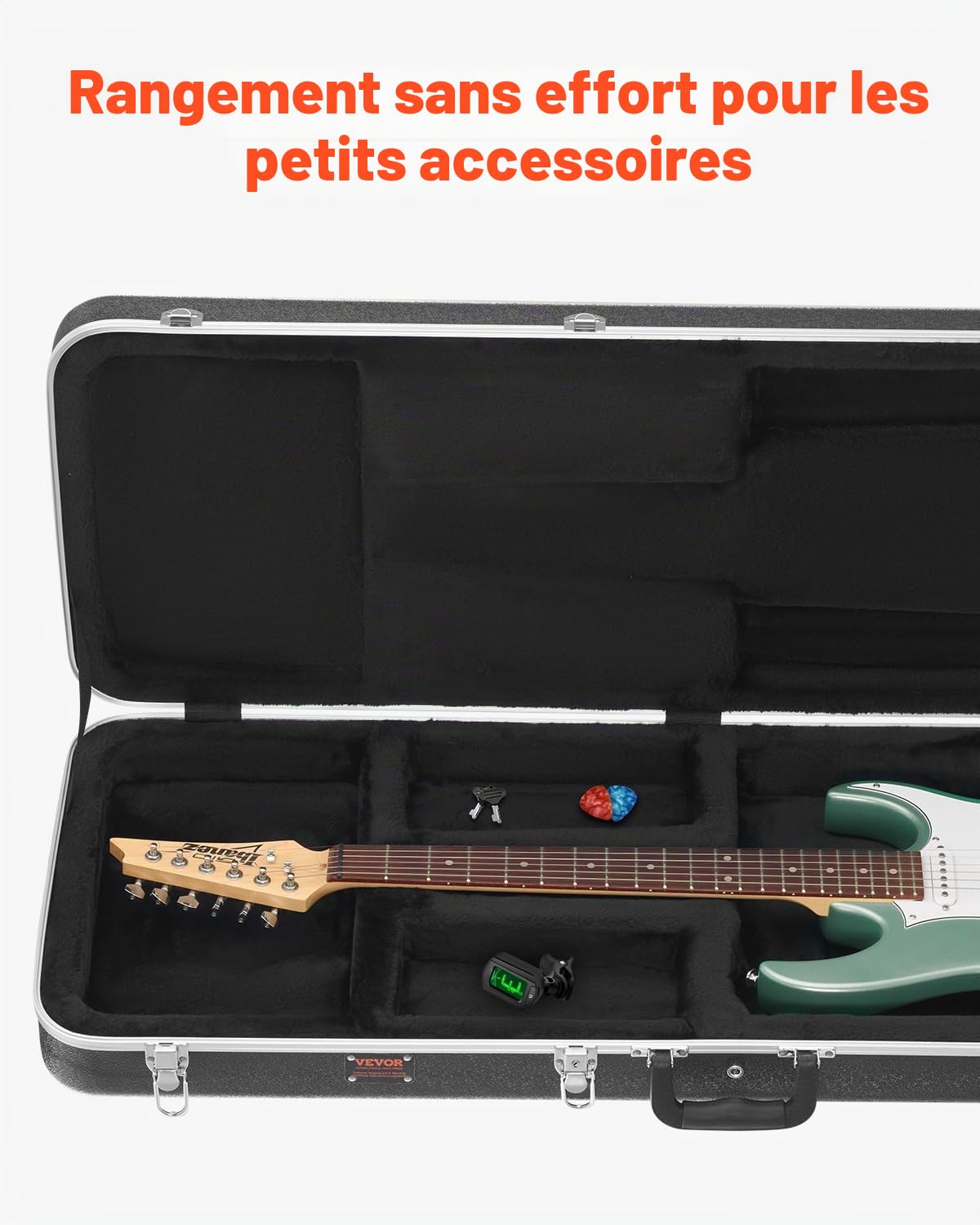 VEVOR Étui Guitare Électrique Rigide Rectangulaire 1050 mm avec Verrouillage à Clés, Poignée, Rembourrage en ABS, Doublure Douce, Résistants à l'eau, pour Guitares Électriques de 39 po 99 cm, Noir