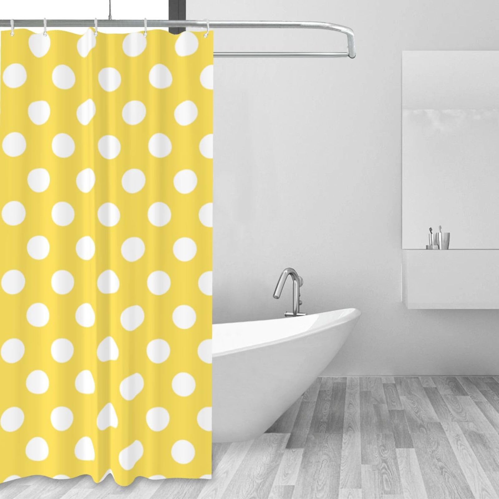 Rideau de douche imperméable et lavable en machine à pois jaune clair – 152,4 x 183 cm d'épaisseur – Décoration de salle de bain mignonne