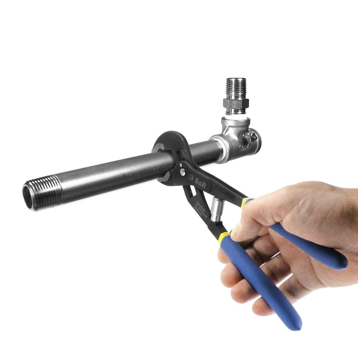 S&R Pince Multiprise Automatique Professionnelle, 300x40mm, CR-V, poignées double revêtement.