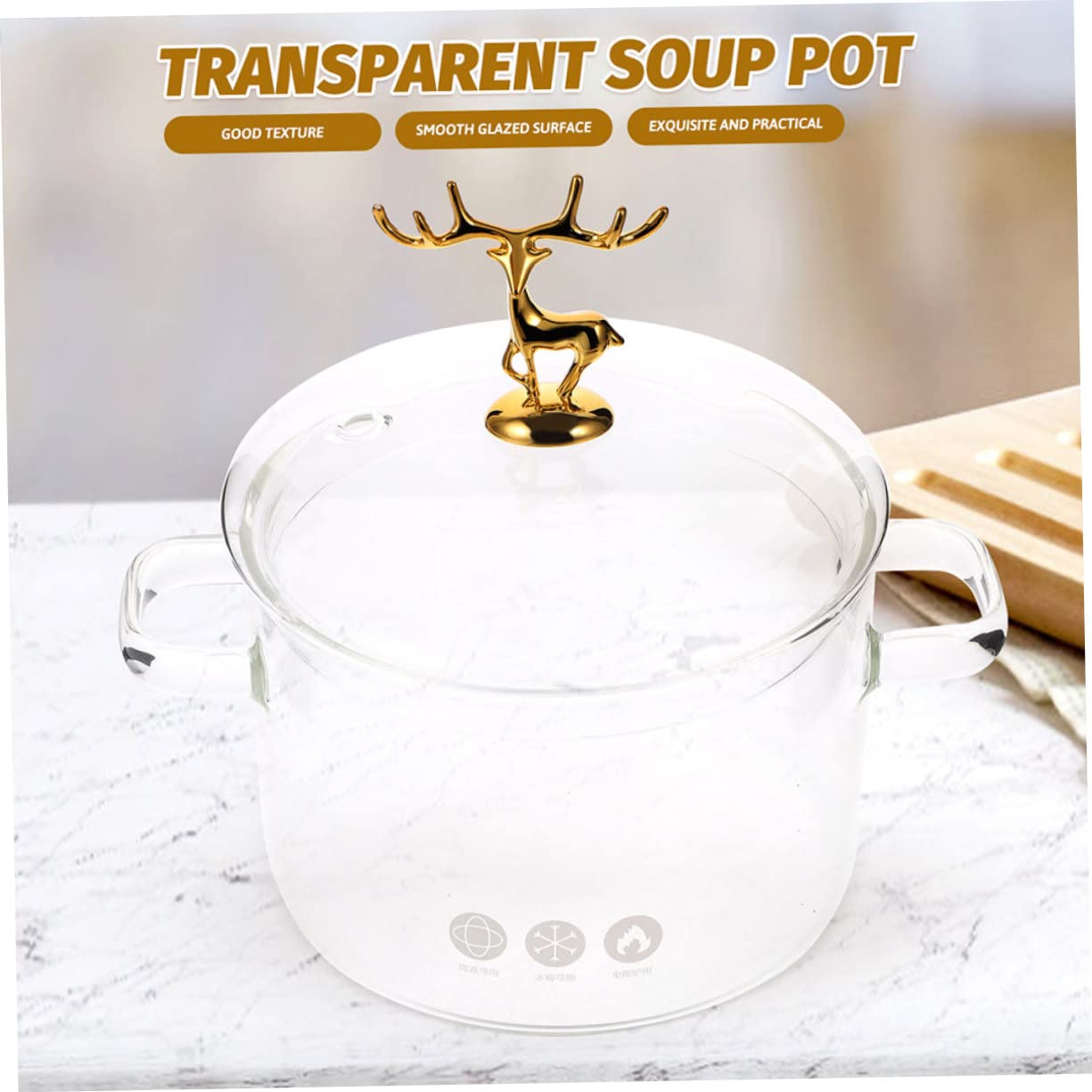 Hitzebeständiger Glas Instantnudeltopf 1900ml mit Elch Stil Deckel Transparent und Kältebeständig zum Kochen von Nudeln und Suppen im Haushalt