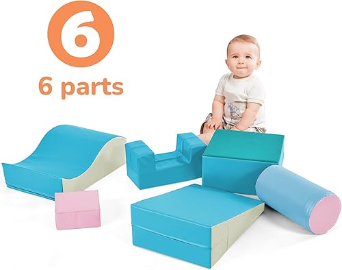 Miniatura 8 de Juego de espuma suave 6 en 1, equipo de juego para escalar y gatear, parque infantil de escalada y gateo, bloques de escalada de espuma para
