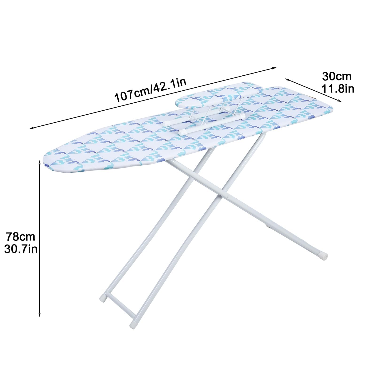 Asse da stiro con mini maniche, 106,7 x 30,5 cm, asse da stiro regolabile in altezza con poggia ferro di sicurezza, gambe in acciaio di alta qualità