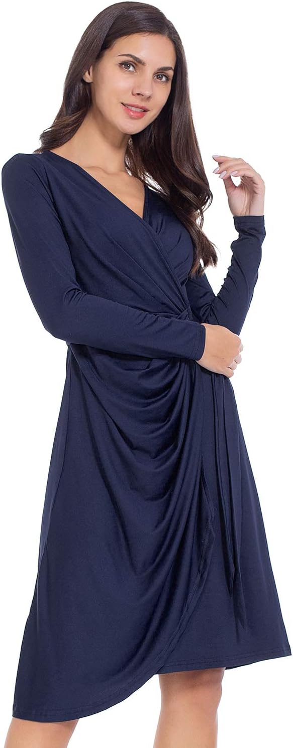 Women Short Robes Bathrobe Soft Sleepwear V-Neck Ladies Loungewear Navy Blue