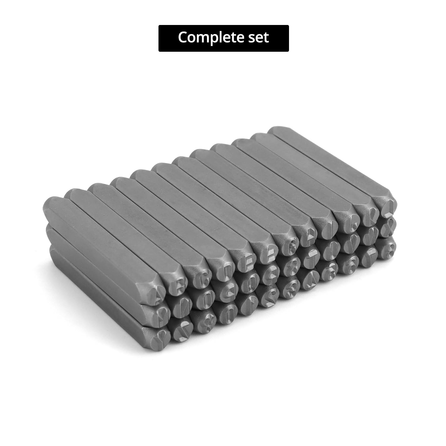 QWORK® 36 Pièces Lettres et Chiffres à Frapper 6mm - Alphabet A-Z, Numéros 0-8, Symbole & - Poinçon pour Métal, Bois, Plastique et Cuir