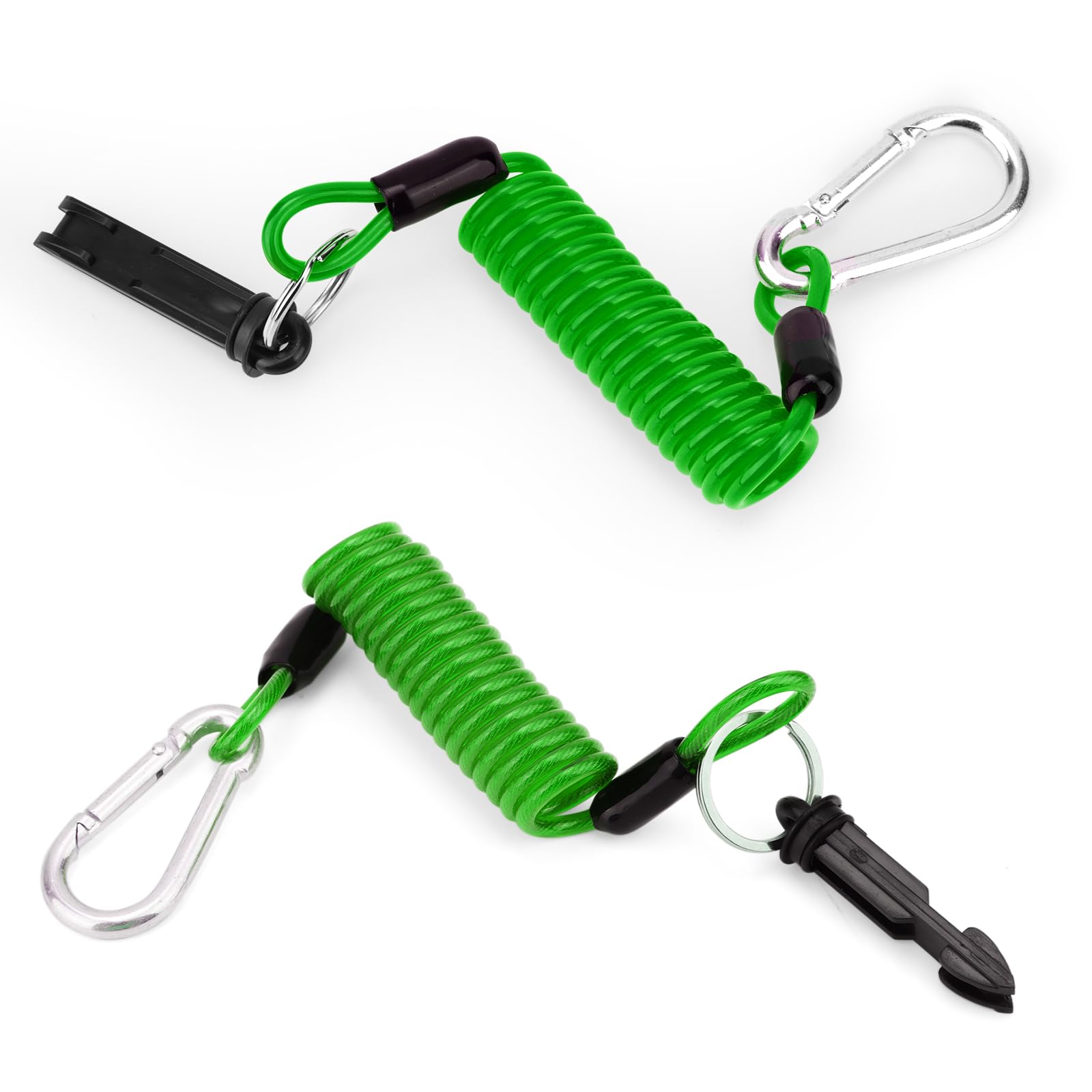 lasuroa 2pcs Trailer Brake Away Cable, 6FT High Rebound Emergency Brake Safety Cables with Pin and Carabiner, Coiled Wire Breakaway Switch for RV Camper Trailer Towing Accessories (Green)