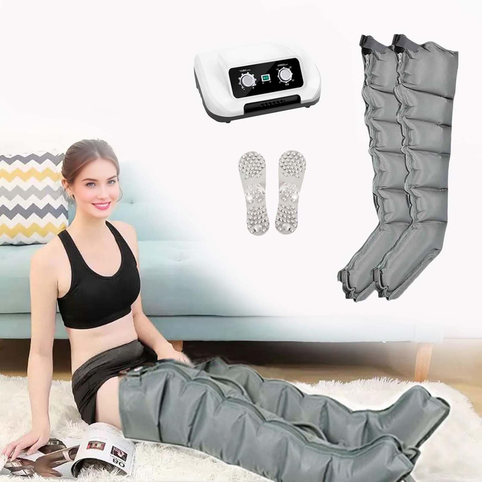 SXSLTSA Pressotherapy Machine For Home With 6 Cavities, Compression Boots Lipedema Legs Treatment, for Pain and Circulation, Pressotherapy and Lymphatic Drainage,Grey,2Legs