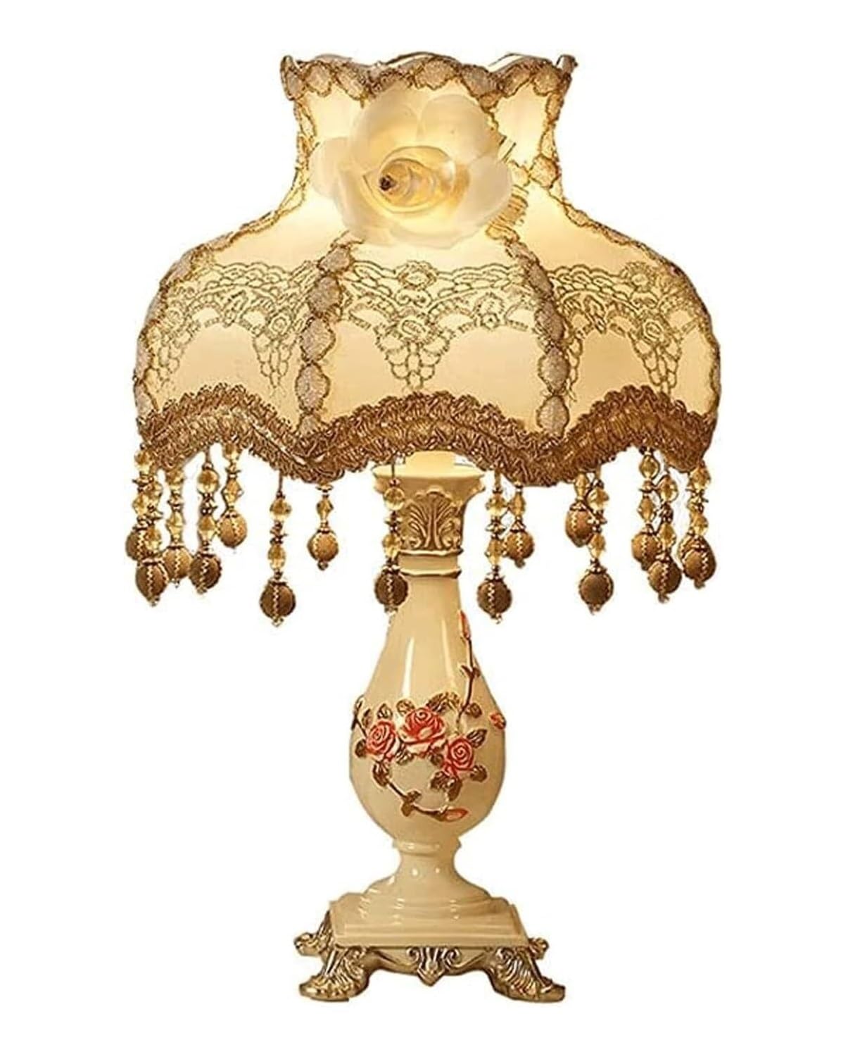 HALAHAI Table Lamp Nightstand Lamp Resin Table Lamp European Pastoral Bedside Lamp Fabric Lampshade Nightstand Lamp for Living Room Bedroom Bedside Lamp (Color : D, Size : Dimmer Switch)