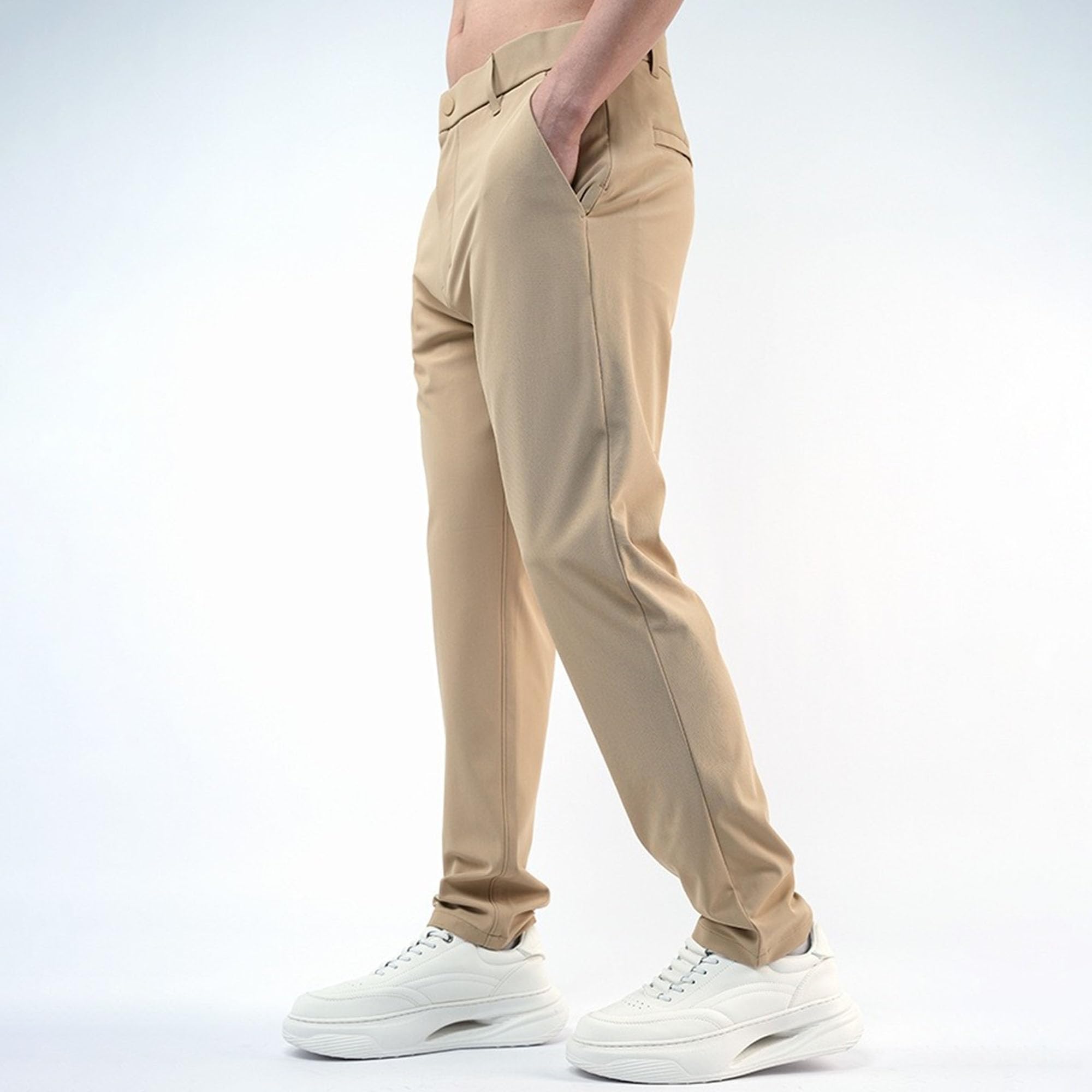 Męskie spodnie robocze slim fit z płaskim przodem na co dzień rozciągliwe suche spodnie golfowe elastyczna talia spodnie garniturowe dla mężczyzn