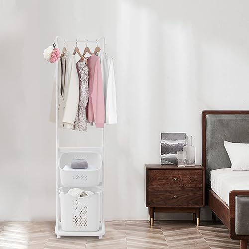 Miniatura 4 de Cesta de almacenamiento de ropa multicapa con barras de ruedas cesta de lavandería baño hogar baño estante de almacenamiento grande y simple estante