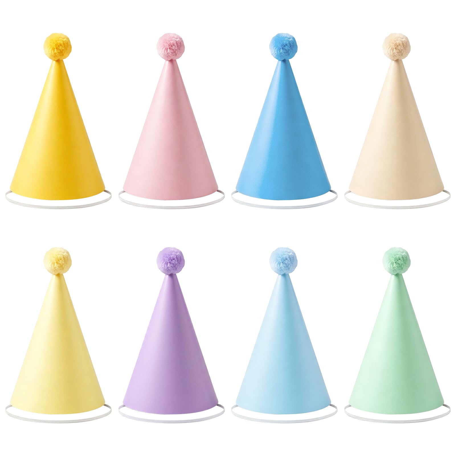 Nutfoam 8 Pcs Party Hats, Assorted Colorful Paper Birthday Hat, Mini Birthday Hats With Pom Poms Cute Adjustable Cone Birthday Hat for Birthday Celebrations and Classroom Activities