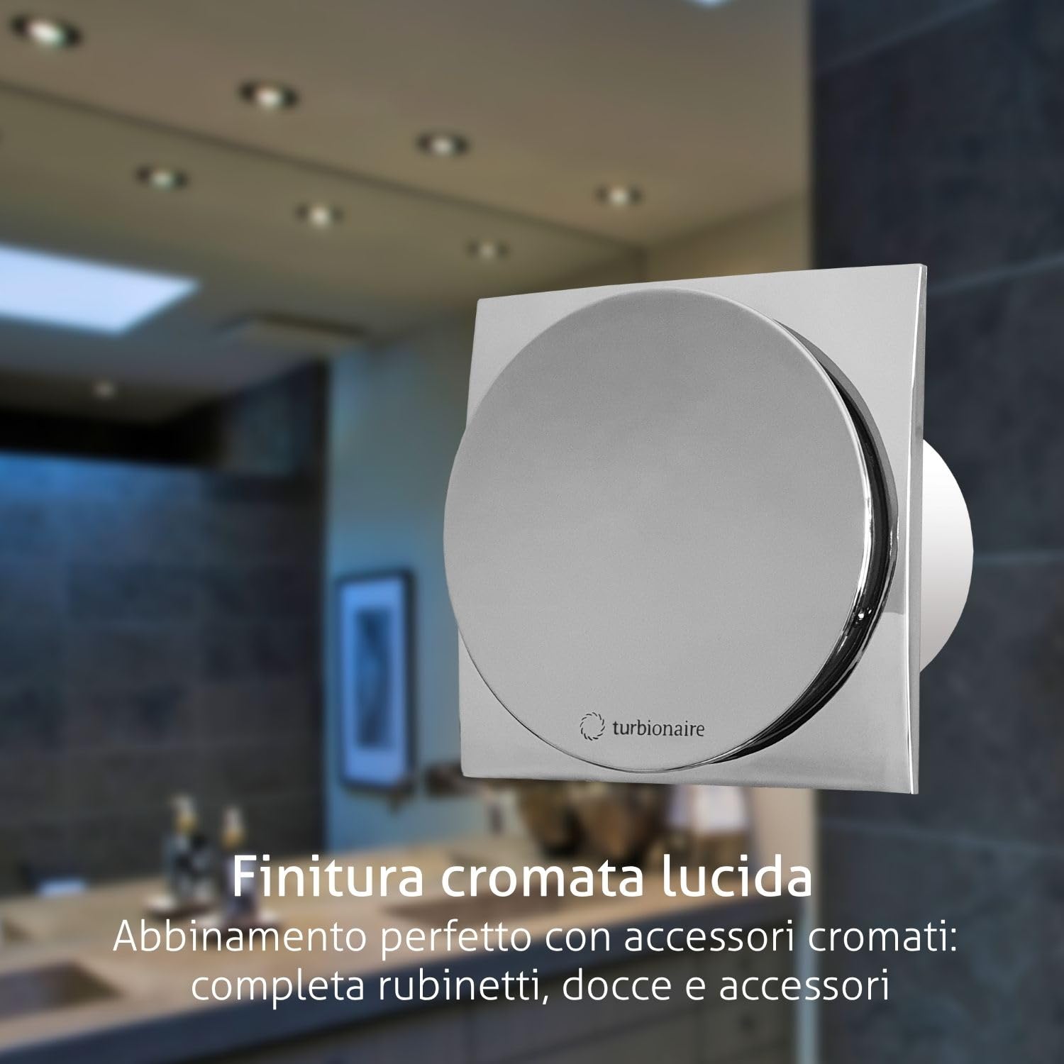 Turbionaire MIO 100 LL-SC Aspiratore Bagno Cromato, 100mm, Motore con cuscinetti a sfera, Silenzioso, Valvola di Non Ritorno, Protezione IPX4, Ideale per uso intensivo