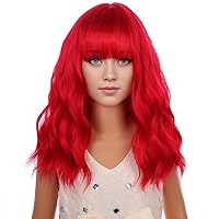 Vista 1 de Peluca roja corta ondulada roja con flequillo, peluca roja para niñas, resistente al calor, pelo sintético (rojo)