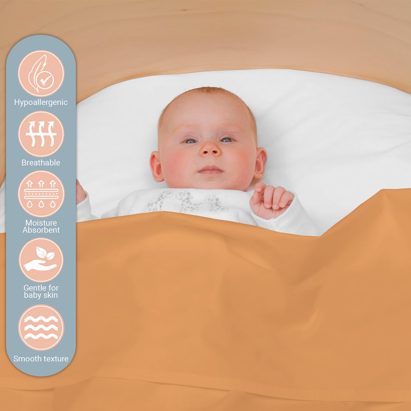 Pizuna Baby Flat Sheet for Crib 70 x 100 cm, Apricot Orange, 400 Thread Count 100% Long Staple Cotton Flat Bed Sheet - Image 2