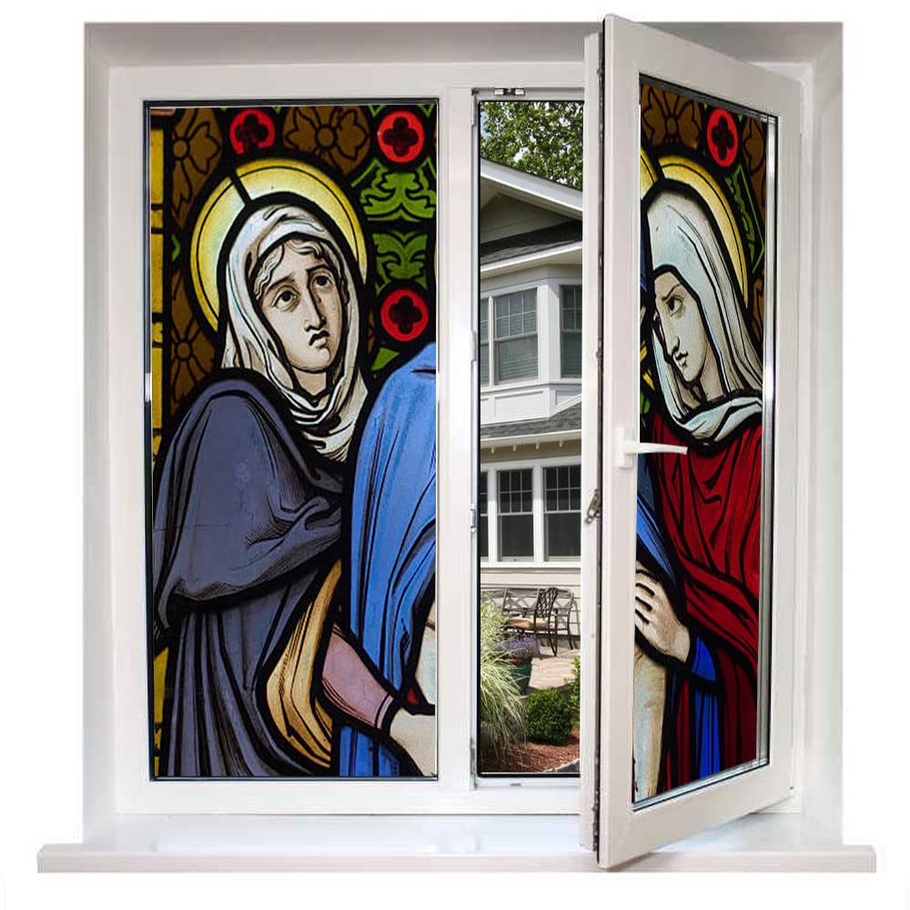 ステンドグラス　女性画 Amazon｜ステンドグラスフィルム 十字架の下の3人の女性の装飾的な