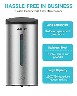 AIKE Automatic Wall Mount Liquid Soap Dispenser, Commercial Stainless Steel with 25oz Large Capacity Save Time Effort and Cost,Model AK1205(Brushed)