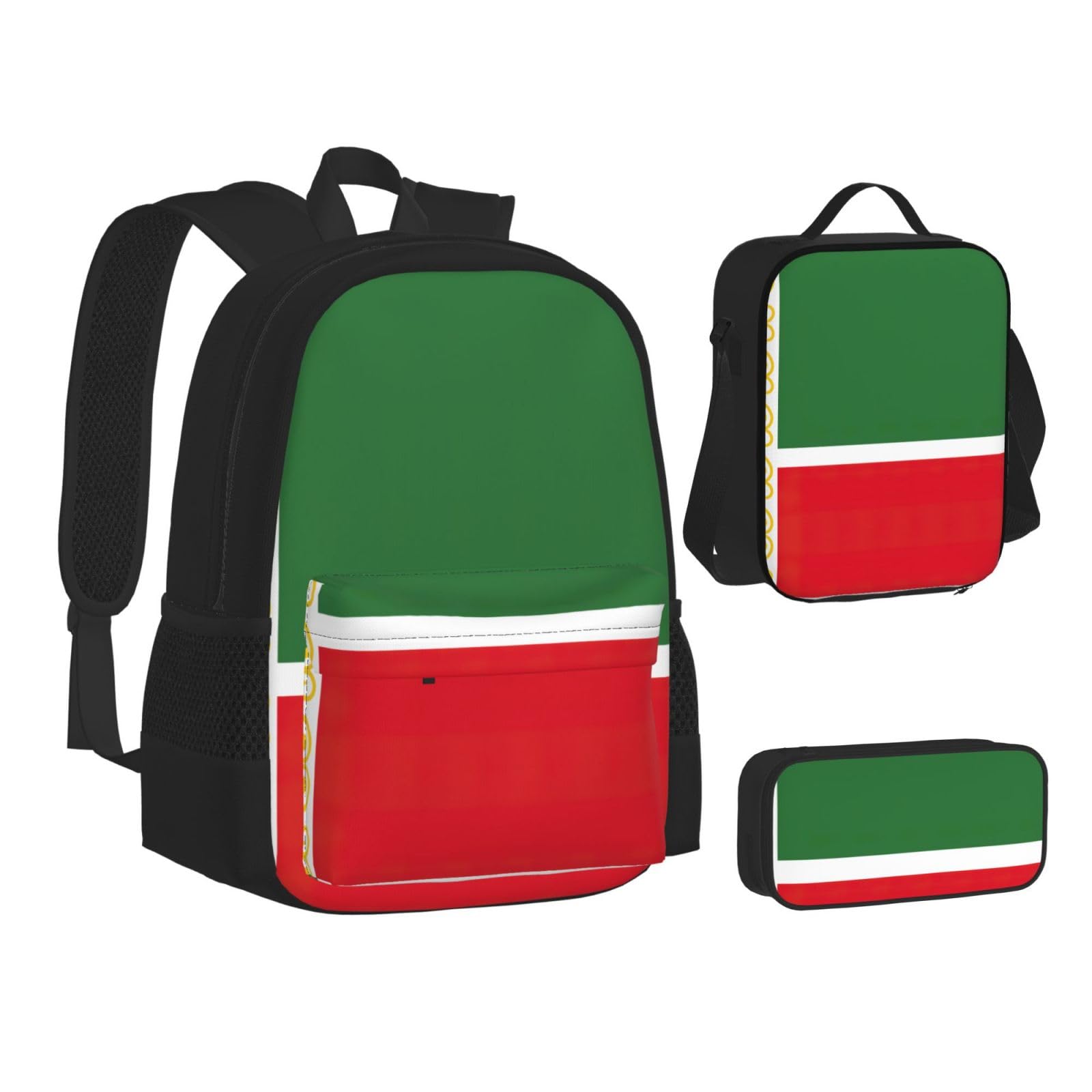 Flaga Republiki Czeczeńskiej plecak dziecko chłopcy dziewczęta pudełko na lunch szkoła torba zestaw uczniów szkoły student prezent, Czarny, One Size, Bagaż