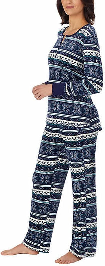 Nautica Womens 2 Piece Fleece Pajama Sleepwear Set (X-Small, Mixed Blue) - Image 2