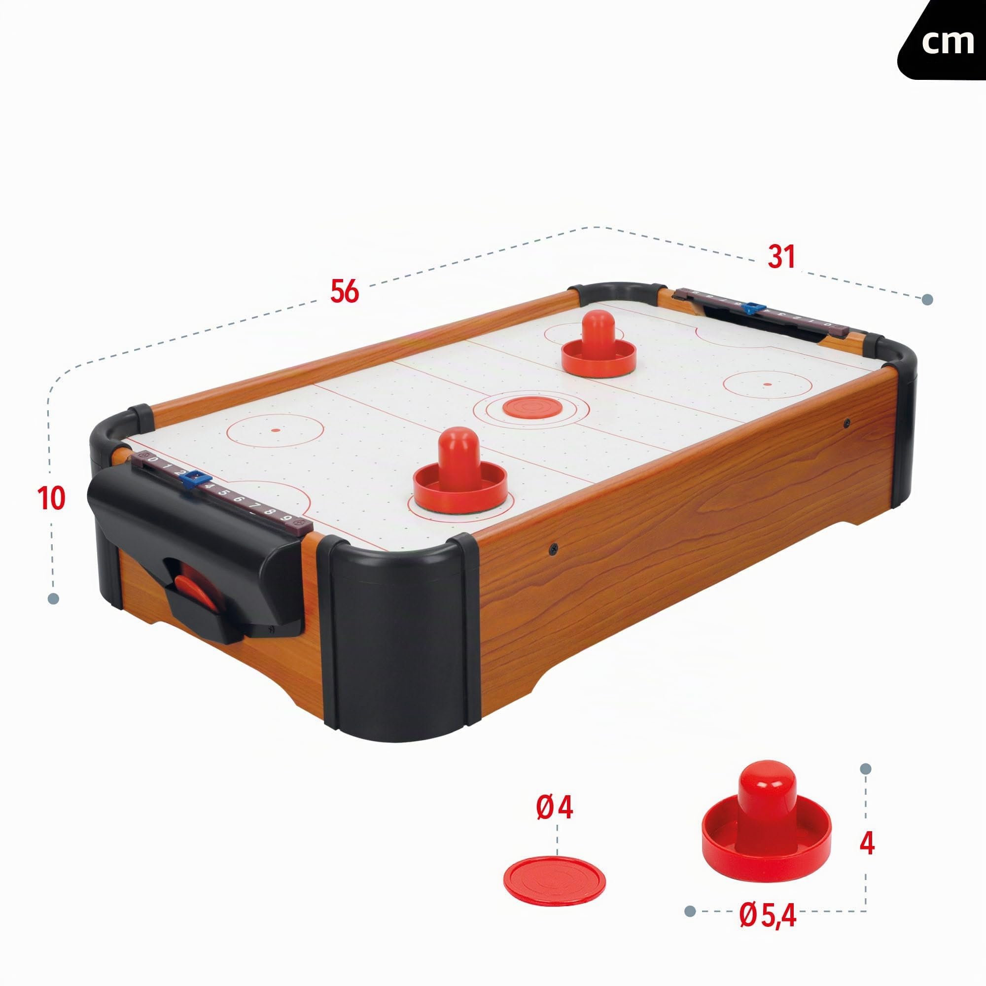 ColorBaby 46614 Jeu de Table de Hockey en Bois 56 x 31 x 10 cm, CB Games, 2 poussoirs Base en Feutre, 2 disques et 2 marqueurs, pour Enfants à partir de 6 Ans, Cadeaux et Jouets pour Enfants