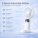 One94Store Rechargeable Handheld Fan with 1800mAh Battery, 4-5 Hours Battery Backup, 6 Speed Touch Control, Portable Mini Fan with Mobile Stand for Travel, Office, Home & Outdoor Use (White) gallery image