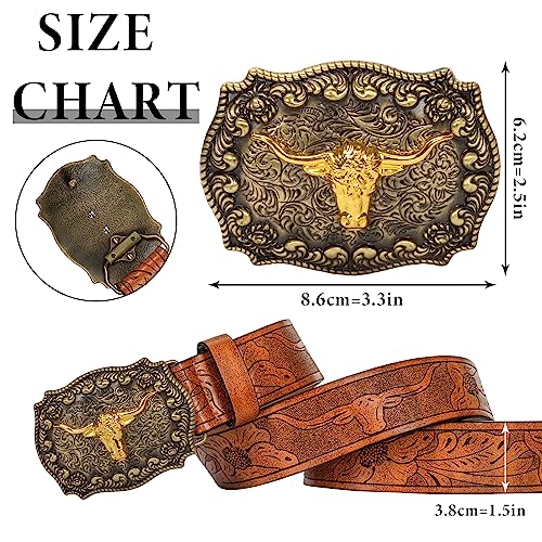 INOGIH Men-Western-Cowboy-Leather-Buckle-Belts-with-Longhorn-Bull-Floral-Engraved-Belt-Buckle-for-Jeans 33" to 42" Waist4