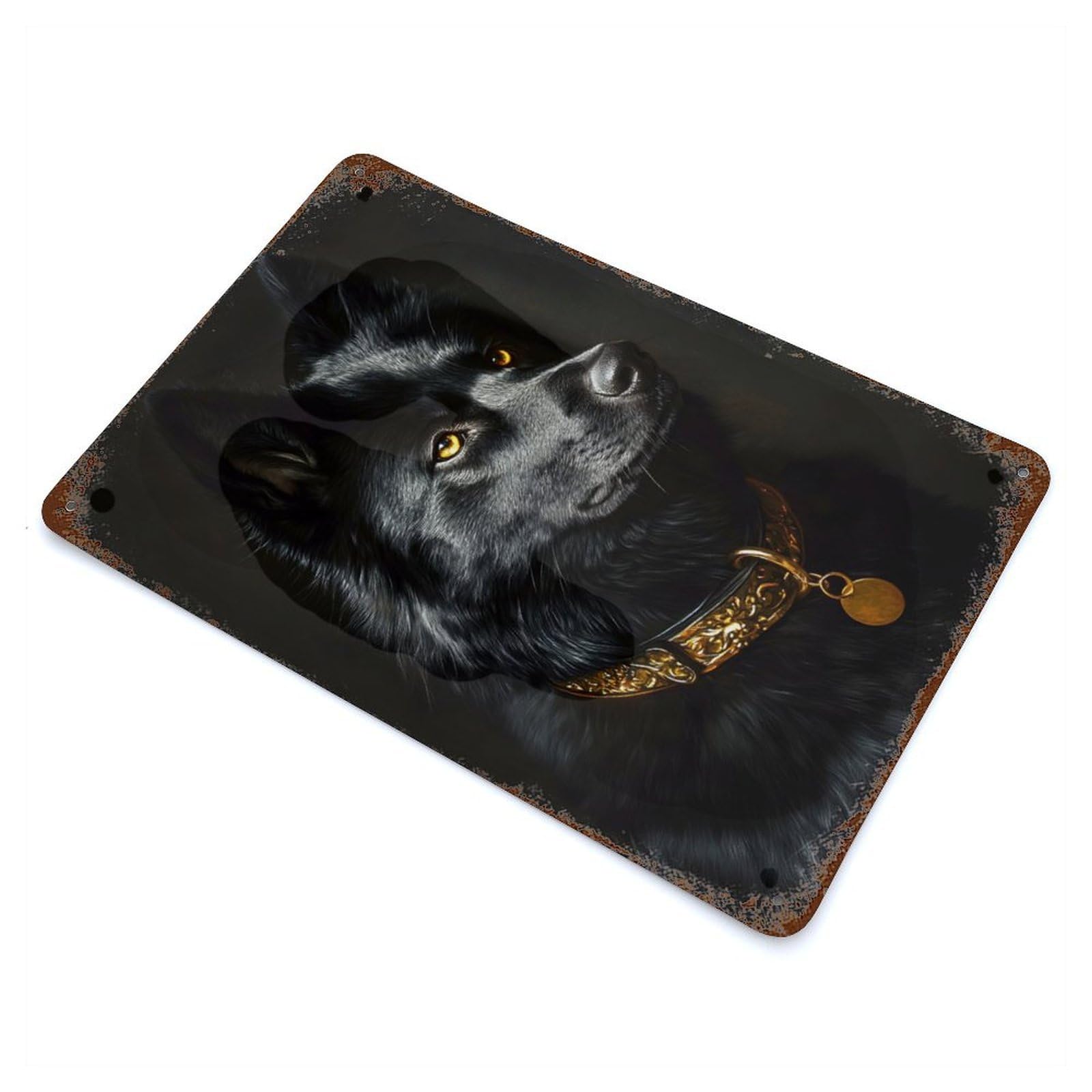 Garage Style Black & Gold Husky Aged Metal Wall Plaque 11.8"x7.9", Farmhouse Wall Decor for Bar And Workshop