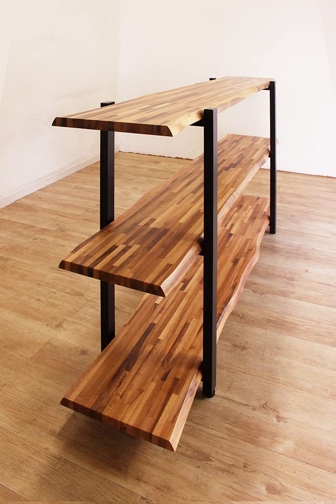 銘木ブラックウォルナット3段棚丸太耳付き風