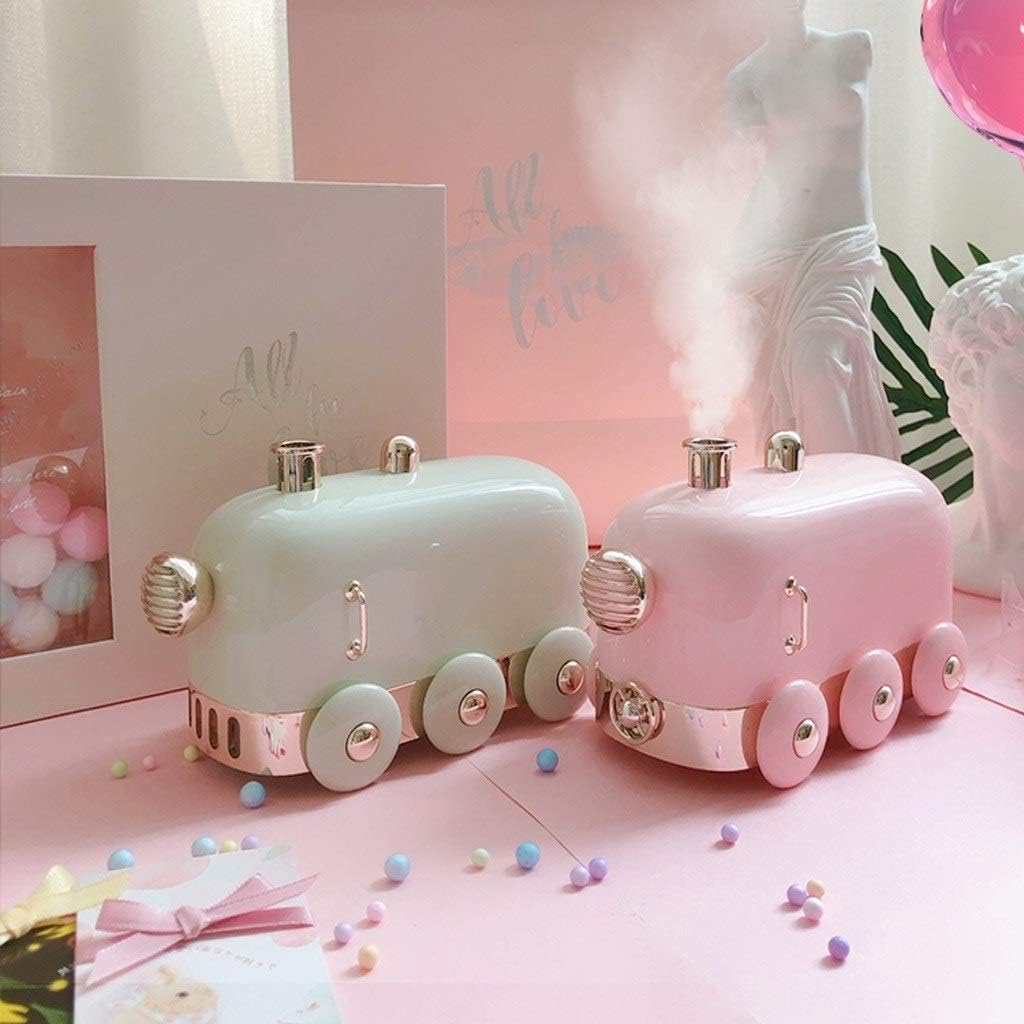 Air Humidifier Mini USB Humidifier Portable Small Train Humidifier Warm Night Light Auto Shut-Off Office Home and Car Quiet Humidifier Bedroom Babyroom Living Room Floor Humidifiers (Color : Pink)
