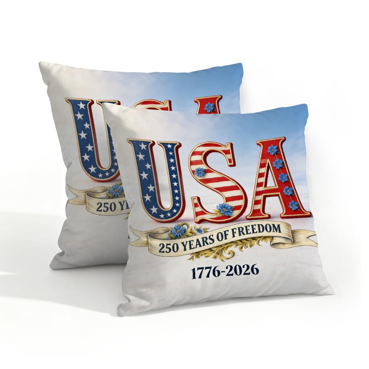 Outdoor Pillow Covers Waterproof Pillowcases 18x18in Set of 2 USA 1776-2026 250 Years Freedom Decorative Throw Cushion Case for Couch Sofa Garden Patio Furniture