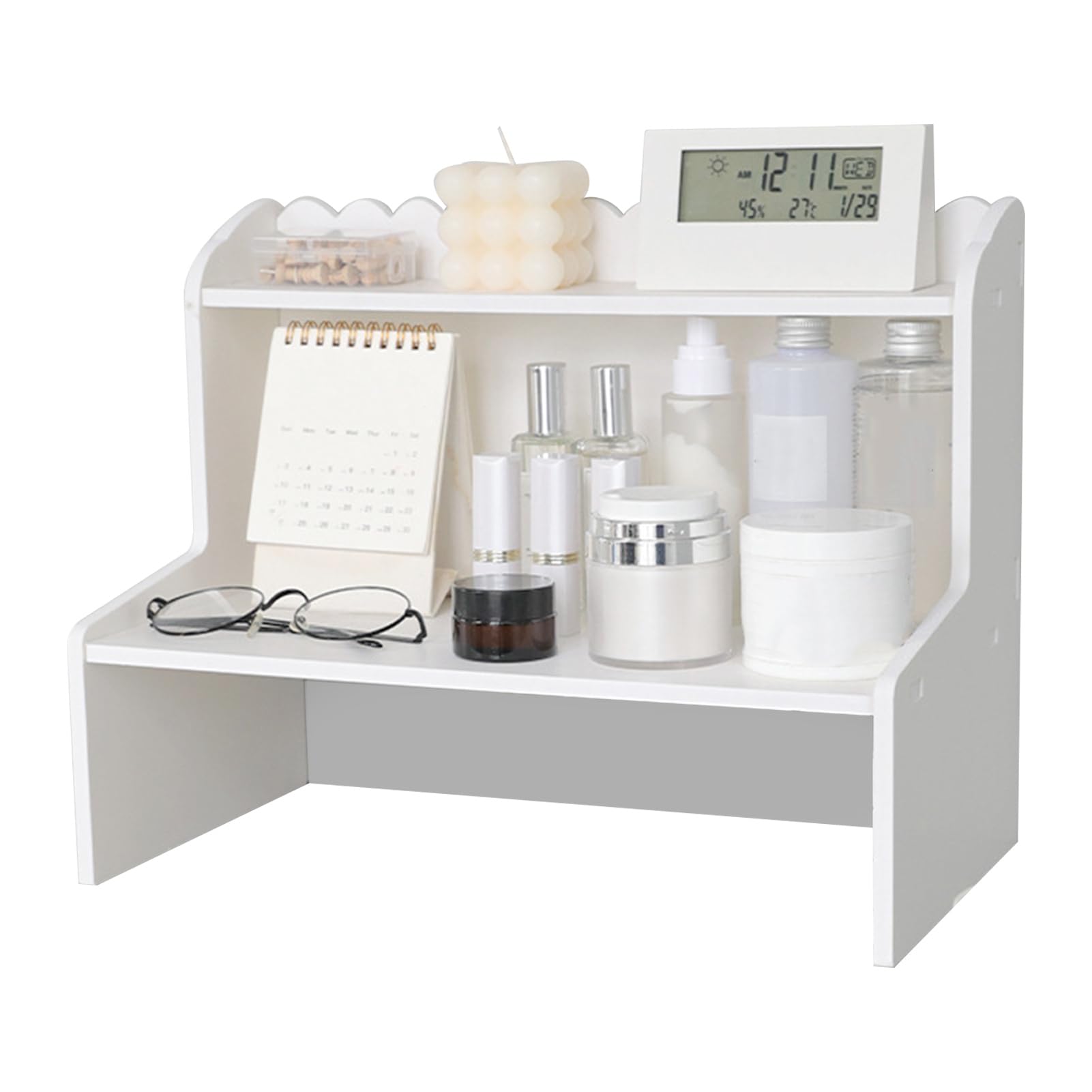 Scaffale da scrivania in legno, multi strato, mini libreria organizer per cosmetici (L)